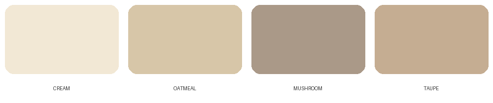 Color swatches of warm 2026 background neutrals: cream, oatmeal, mushroom and taupe